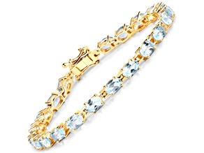 Blue Topaz 14K Yellow Gold Over Sterling Silver Oval Tennis Bracelet 11.22ctw