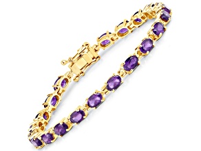 Purple Amethyst 14K Yellow Gold Over Sterling Silver Oval Tennis Bracelet 7.98ctw