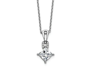 Rhodium Over Sterling Silver Polished Fancy Cubic Zirconia Link With 2 Inch Extension Necklace
