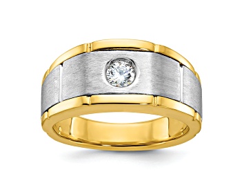 Picture of 10K Two-tone Yellow and White Gold Men's Polished and Satin Diamond Ring 0.25ctw