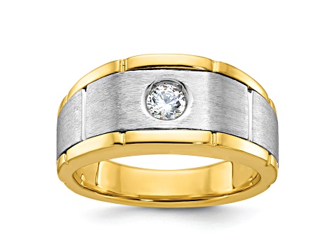 10K Two-tone Yellow and White Gold Men's Polished and Satin Diamond Ring 0.25ctw