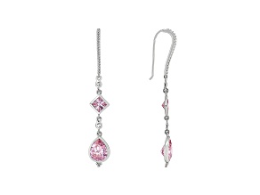 Judith Ripka 9ctw Pear and Square Pink Bella Luce Rhodium Over Silver Dangle Earrings