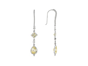 Judith Ripka 9ctw Pear and Square Canary Bella Luce Rhodium Over Silver Dangle Earrings