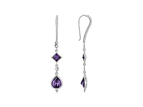 Judith Ripka 9ctw Pear and Square Purple Bella Luce Rhodium Over Silver Dangle Earrings