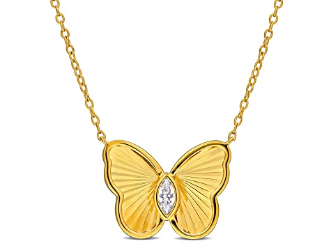 1/5 CT TGW Created White Sapphire Butterfly Necklace in Yellow Plated Sterling Silver, 17"