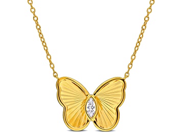 Picture of 0.20ctw Lab Created White Sapphire Butterfly Necklace in 18K Yellow Gold Over Sterling Silver, 17"