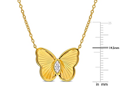 1/5 CT TGW Created White Sapphire Butterfly Necklace in Yellow Plated Sterling Silver, 17"