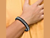 Black Leather and Stainless Steel Brushed 8.5-inch Bracelet