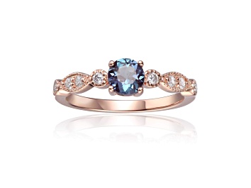 Picture of Lab Created Alexandrite with Moissanite Accents 14K Rose Gold Over Sterling Silver Ring, 0.89ctw