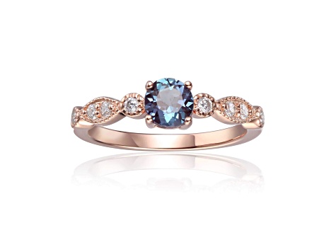 Lab Created Alexandrite with Moissanite Accents 14K Rose Gold Over Sterling Silver Ring, 0.89ctw