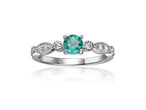 Emerald with Moissanite Accents Sterling Silver Ring, 0.89ctw