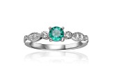 Emerald with Moissanite Accents Sterling Silver Ring, 0.89ctw