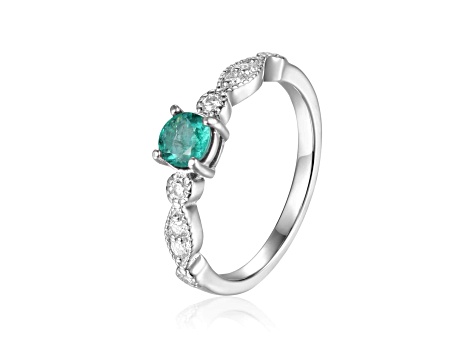 Emerald with Moissanite Accents Sterling Silver Ring, 0.89ctw