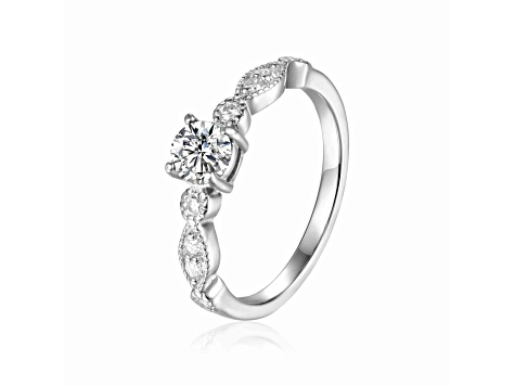 Moissanite Sterling Silver Ring, 0.74ctw