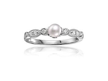 Picture of Freshwater Pearl with Moissanite Accents Rhodium Over Sterling Silver Ring