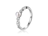 Freshwater Pearl with Moissanite Accents Rhodium Over Sterling Silver Ring
