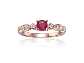 Ruby with Moissanite Accents 14K Rose Gold Over Sterling Silver Ring, 0.74ctw