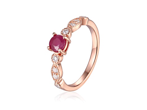 Ruby with Moissanite Accents 14K Rose Gold Over Sterling Silver Ring, 0.74ctw