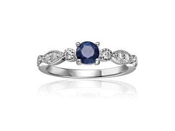Picture of Blue Sapphire with Moissanite Accents Sterling Silver Ring, 0.74ctw