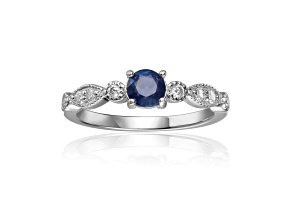Blue Sapphire with Moissanite Accents Sterling Silver Ring, 0.74ctw