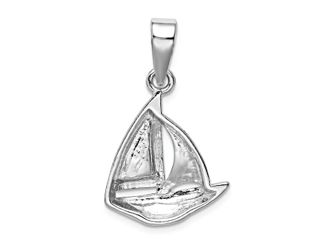 Rhodium Over Sterling Silver Blue Inlay Lab Created Opal Sailboat Pendant