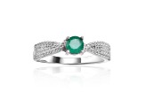 Emerald with White Sapphire Accents Sterling Silver Tapered Shoulder Ring, 1.26ctw