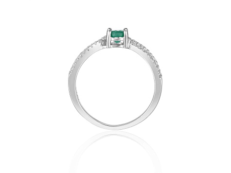 Emerald with White Sapphire Accents Sterling Silver Tapered Shoulder Ring, 1.26ctw