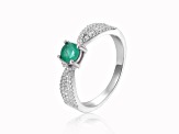 Emerald with White Sapphire Accents Sterling Silver Tapered Shoulder Ring, 1.26ctw