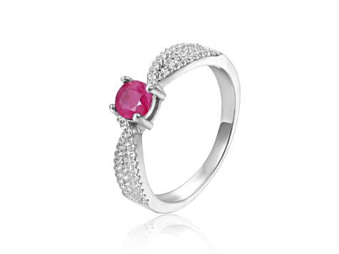 Ruby with White Sapphire Accents Sterling Silver Tapered Shoulder Ring, 1.39ctw