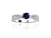 Blue Sapphire with White Sapphire Accents Sterling Silver Tapered Shoulder Ring, 1.39ctw