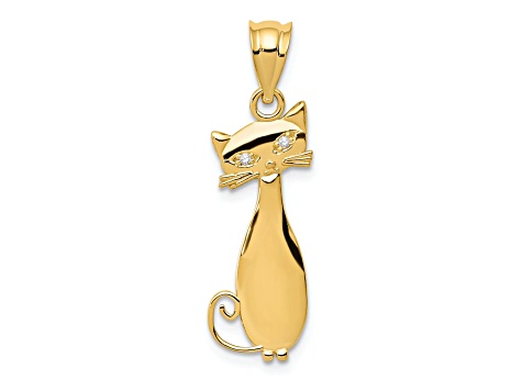 14K Yellow Gold Diamond Cat Pendant