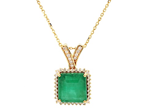 6.70 Ctw Emerald and 0.31 Ctw White Diamond Pendant in 14K YG