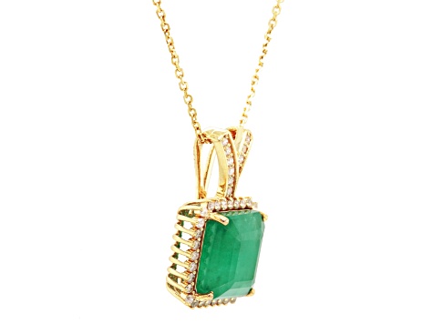 6.70 Ctw Emerald and 0.31 Ctw White Diamond Pendant in 14K YG