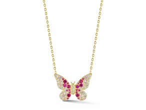 Sterling Statements 14K Yellow Gold Over Sterling Silver Pink Ombre CZ Butterfly Necklace