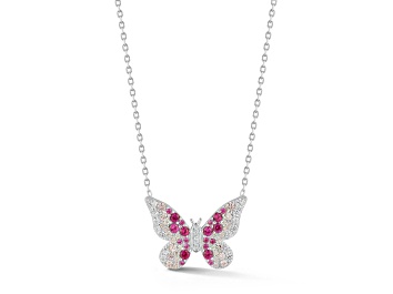 Picture of Sterling Statements Rhodium Over Sterling Silver Pink Ombre CZ Butterfly Necklace