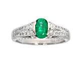 Oval Green Emerald and White Diamond 18K White Gold Ring. 1.32 CTW