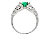 Oval Green Emerald and White Diamond 18K White Gold Ring. 1.32 CTW