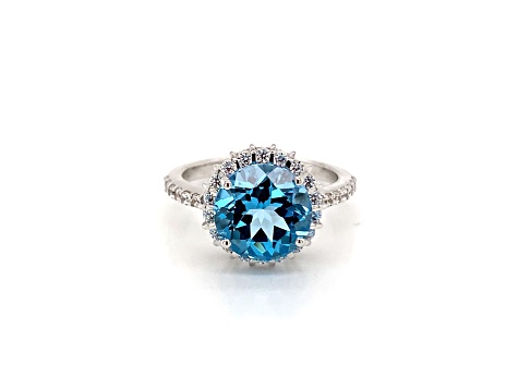 Round Swiss Blue Topaz and Cubic Zirconia Rhodium Over Sterling Silver Ring
