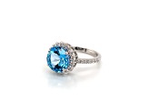 Round Swiss Blue Topaz and Cubic Zirconia Rhodium Over Sterling Silver Ring