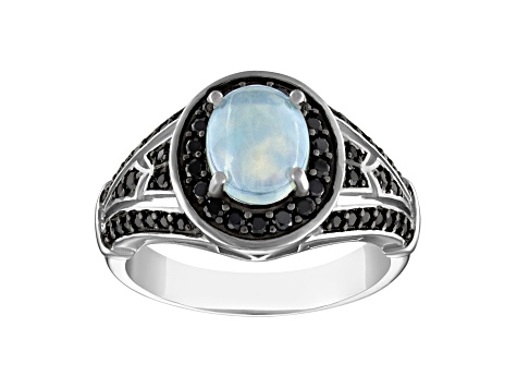 Opal and Black Spinel Sterling Silver Ring 2.12 ctw