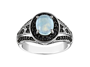 Opal and Black Spinel Sterling Silver Ring 2.12 ctw