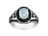 Opal and Black Spinel Sterling Silver Ring 2.12 ctw