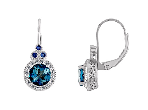 Sterling Silver Round London Blue Topaz and Lab Created Sapphire Leverback Earrings 2.20ctw