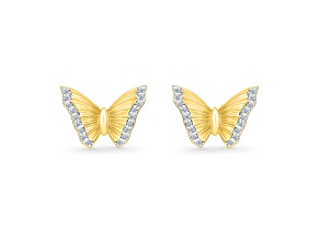 White Diamond 10k Yellow Gold Butterfly Stud Earrings 0.10ctw