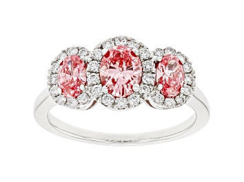 Picture of Pink And White Lab-Grown Diamond 14k White Gold 3-Stone Halo Ring 1.40ctw
