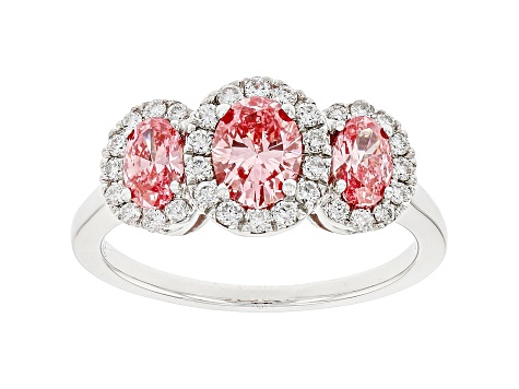 Pink And White Lab-Grown Diamond 14k White Gold 3-Stone Halo Ring 1.40ctw