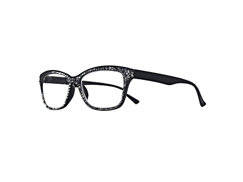 Black Crystal Rectangular Frame Reading Glasses. Strength 1.50