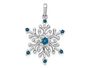 Rhodium Over 14k White Gold Blue and White Diamond Snowflake Pendant