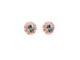 Aquamarine and CZ Round 18K Rose Gold Over Sterling Silver Button Earrings, 1.49ctw