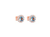 Aquamarine and CZ Round 18K Rose Gold Over Sterling Silver Button Earrings, 1.49ctw